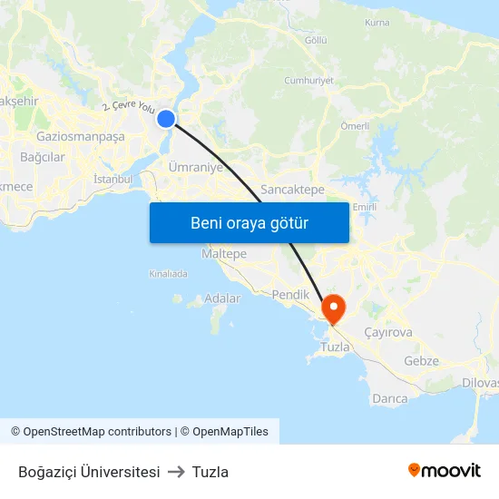 Boğaziçi Üniversitesi to Tuzla map