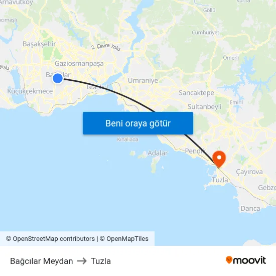 Bağcılar Meydan to Tuzla map