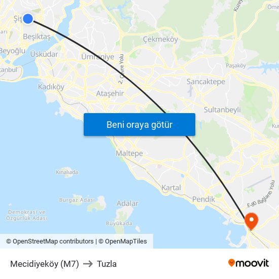 Mecidiyeköy (M7) to Tuzla map