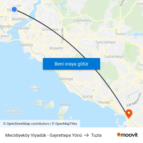 Mecidiyeköy Viyadük - Gayrettepe Yönü to Tuzla map
