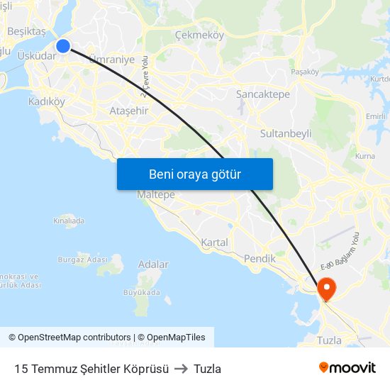 15 Temmuz Şehitler Köprüsü to Tuzla map