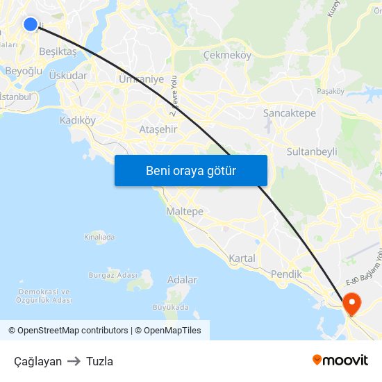 Çağlayan to Tuzla map