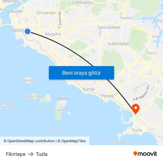 Fikirtepe to Tuzla map