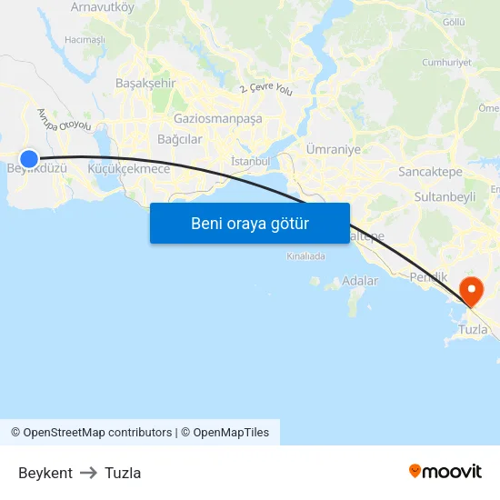 Beykent to Tuzla map