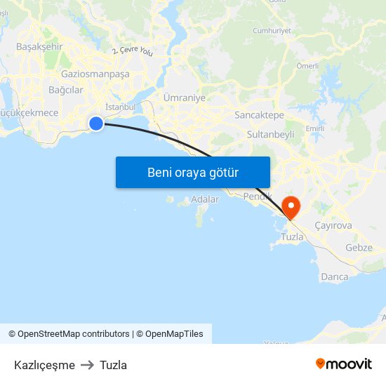 Kazlıçeşme to Tuzla map