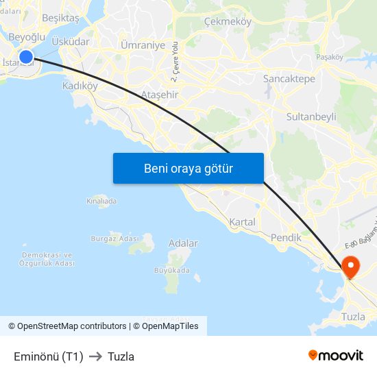 Eminönü (T1) to Tuzla map