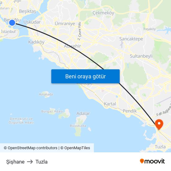 Şişhane to Tuzla map