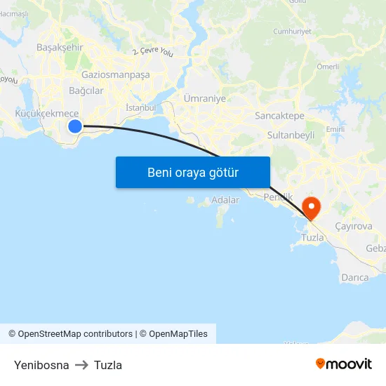 Yenibosna to Tuzla map