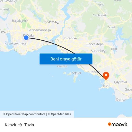 Kirazlı to Tuzla map