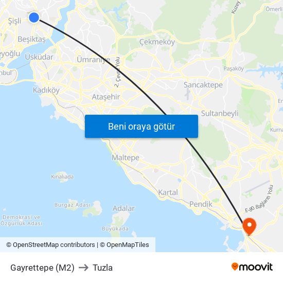 Gayrettepe (M2) to Tuzla map