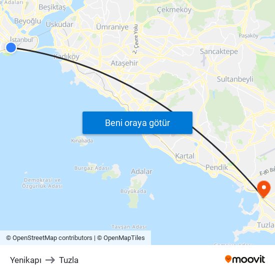 Yenikapı to Tuzla map