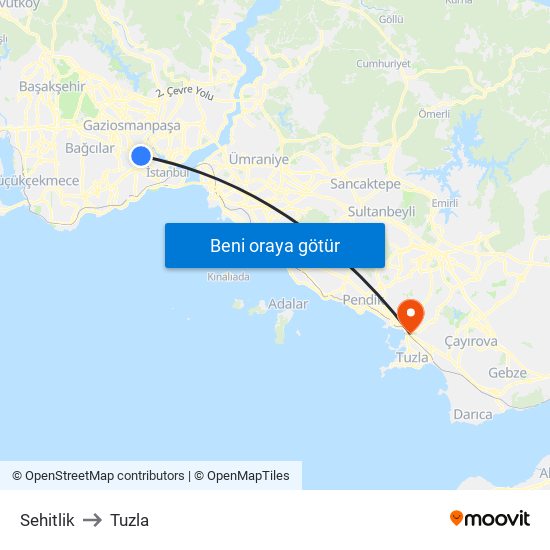 Sehitlik to Tuzla map