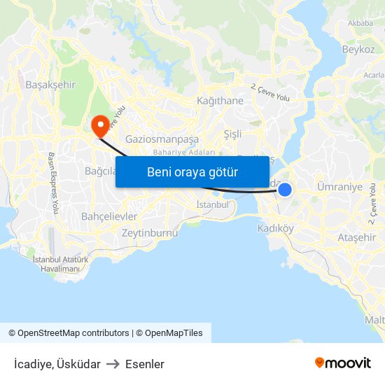 İcadiye, Üsküdar to Esenler map