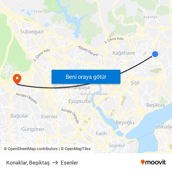 Konaklar, Beşiktaş to Esenler map