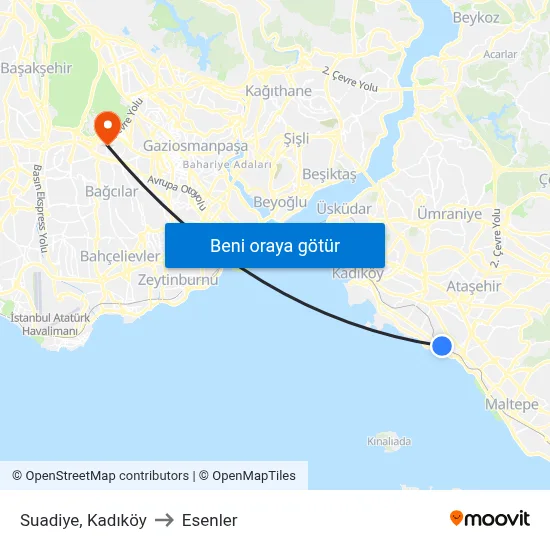 Suadiye, Kadıköy to Esenler map