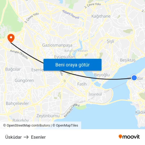 Üsküdar to Esenler map