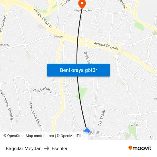 Bağcılar Meydan to Esenler map