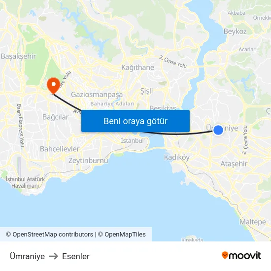 Ümraniye to Esenler map