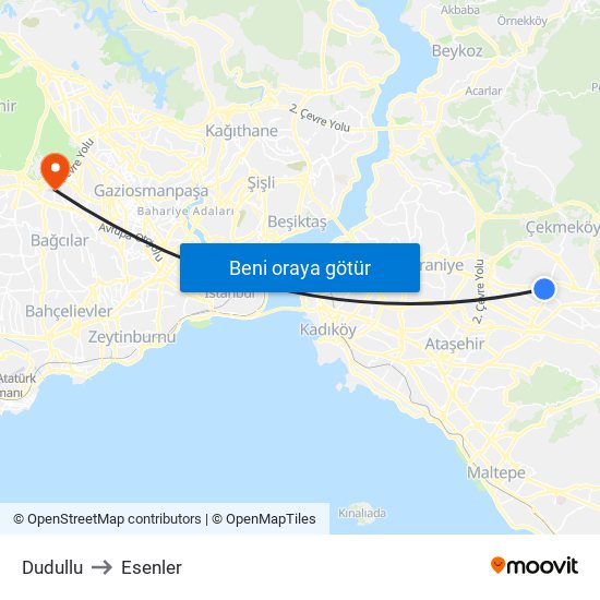 Dudullu to Esenler map