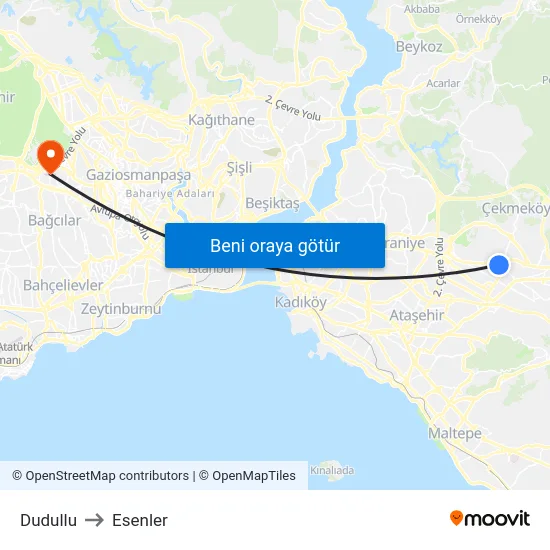 Dudullu to Esenler map