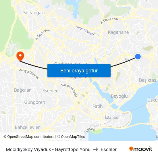 Mecidiyeköy Viyadük - Gayrettepe Yönü to Esenler map
