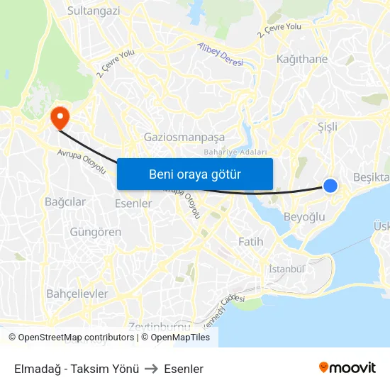 Elmadağ - Taksim Yönü to Esenler map