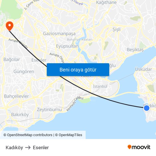 Kadıköy to Esenler map
