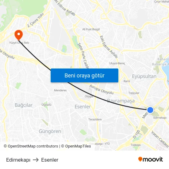 Edirnekapı to Esenler map