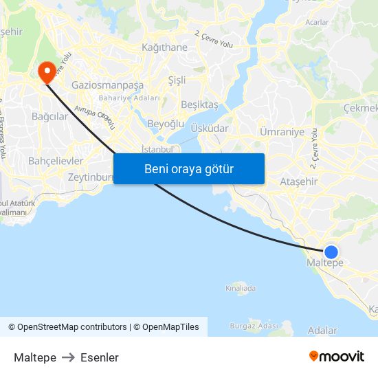 Maltepe to Esenler map