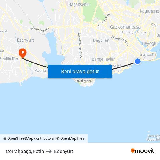 Cerrahpaşa, Fatih to Esenyurt map
