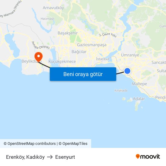 Erenköy, Kadıköy to Esenyurt map