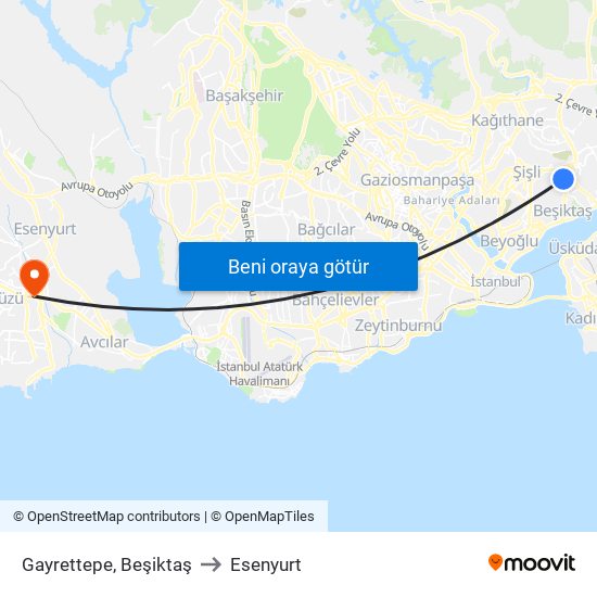 Gayrettepe, Beşiktaş to Esenyurt map