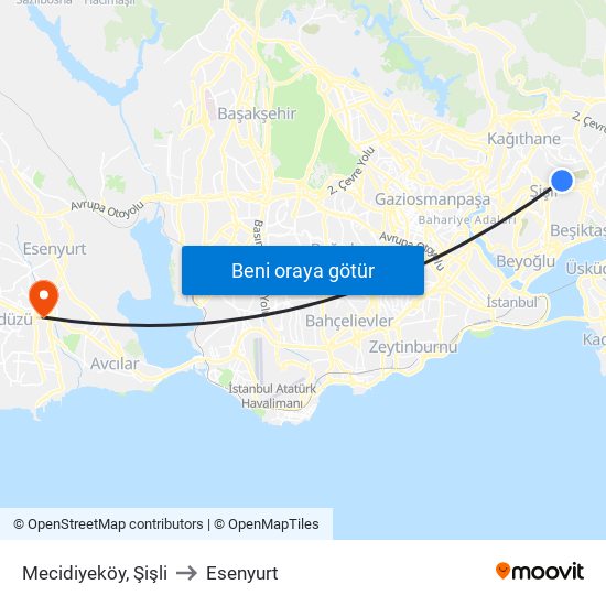 Mecidiyeköy, Şişli to Esenyurt map