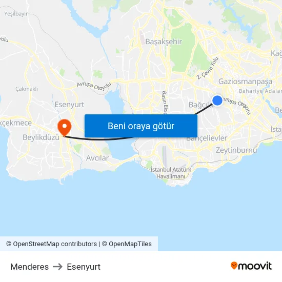 Menderes to Esenyurt map