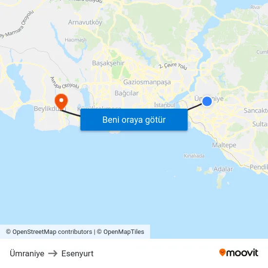 Ümraniye to Esenyurt map