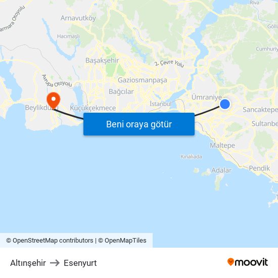 Altınşehir to Esenyurt map