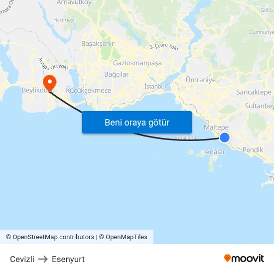 Cevizli to Esenyurt map