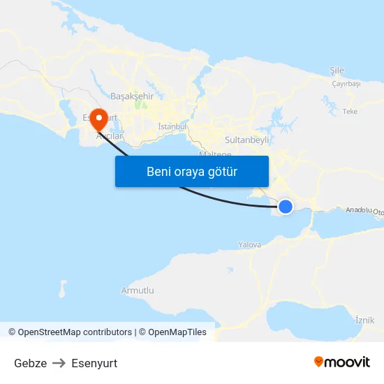 Gebze to Esenyurt map