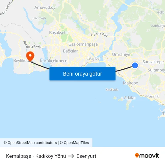 Kemalpaşa - Kadıköy Yönü to Esenyurt map