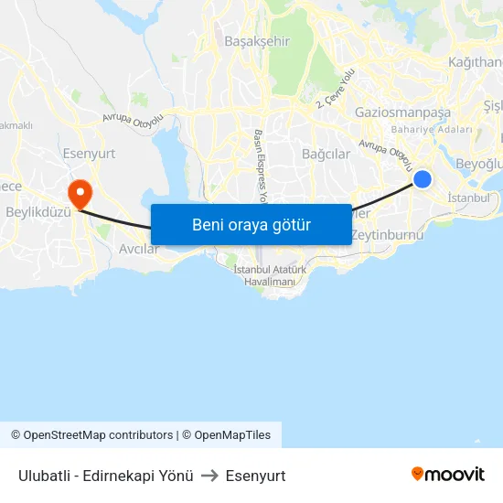 Ulubatli - Edirnekapi Yönü to Esenyurt map