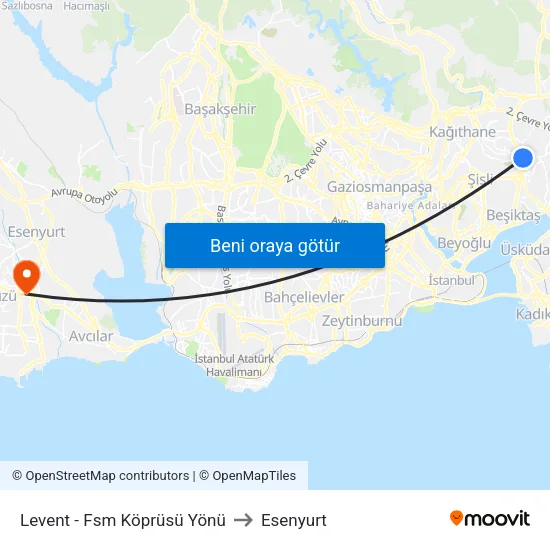 Levent - Fsm Köprüsü Yönü to Esenyurt map