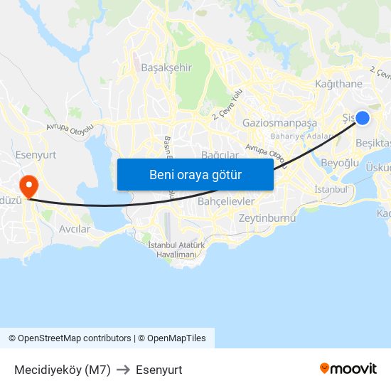 Mecidiyeköy (M7) to Esenyurt map