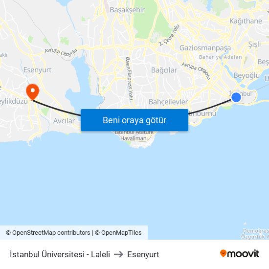 İstanbul Üniversitesi - Laleli to Esenyurt map
