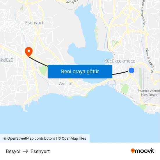 Beşyol to Esenyurt map