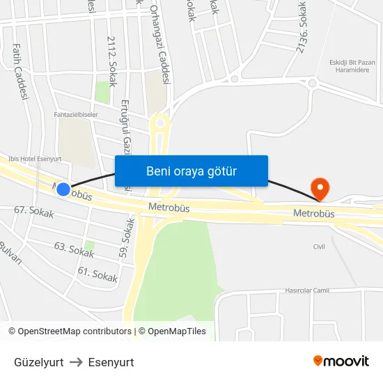 Güzelyurt to Esenyurt map