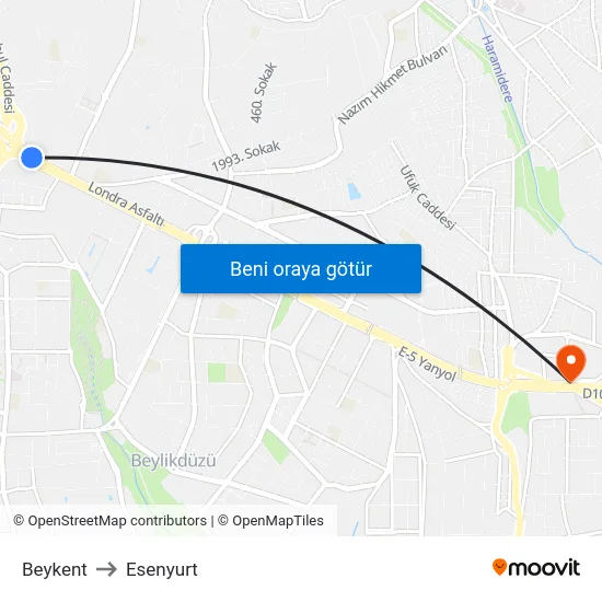 Beykent to Esenyurt map