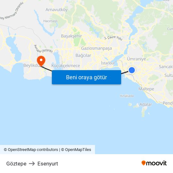 Göztepe to Esenyurt map