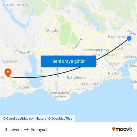 4. Levent to Esenyurt map