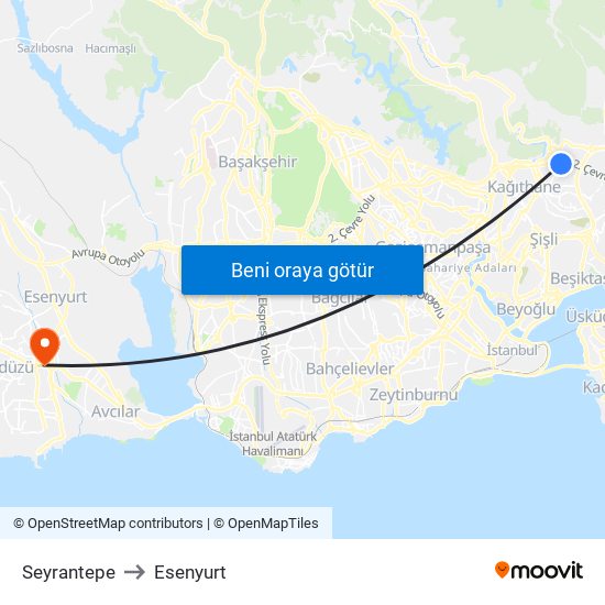 Seyrantepe to Esenyurt map