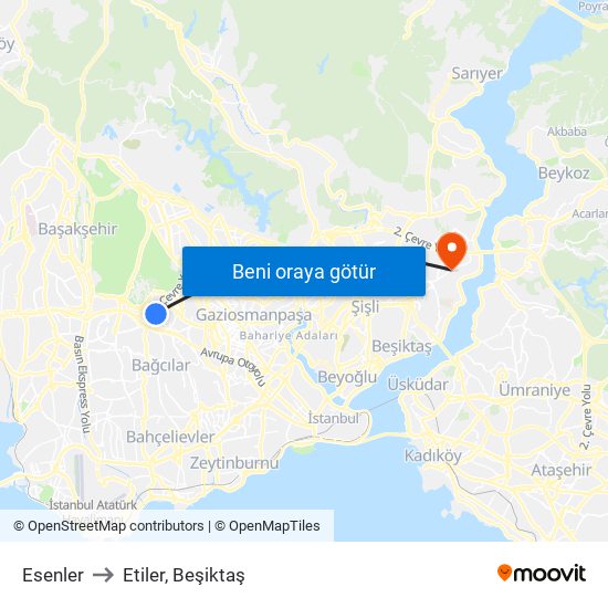 Esenler to Etiler, Beşiktaş map